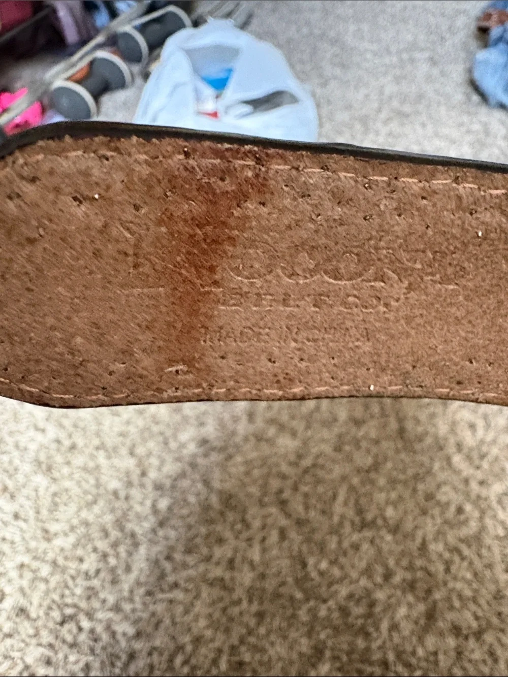 Women's Tan Leather Belt with Navy and Cream Woven Detail
